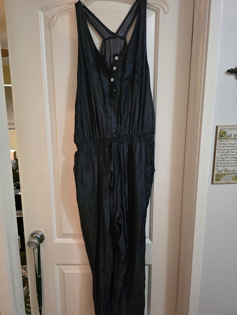NWT "Denim" Sleeveless Jumpsuit with Button Placket